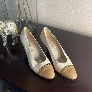 CHANEL Authentic Vintage Two Tone Leather Heels